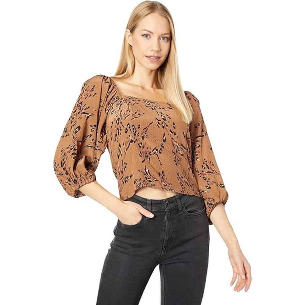 Saltwater LUXE Puff Sleeve Top Women Blouse Sz M Boho Animal Print Romantic